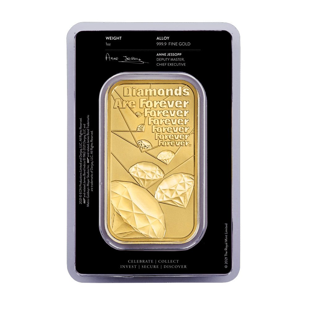 2022 UK 1 oz Pure Gold James Bond Diamonds Are Forever Minted Bar - Royal Mint