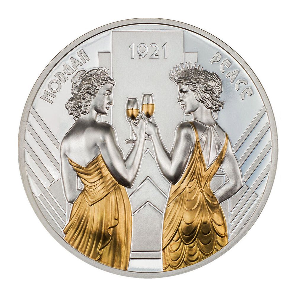 2021 1oz Cook Islands Silver Proof Coin: Morgan and Peace 1