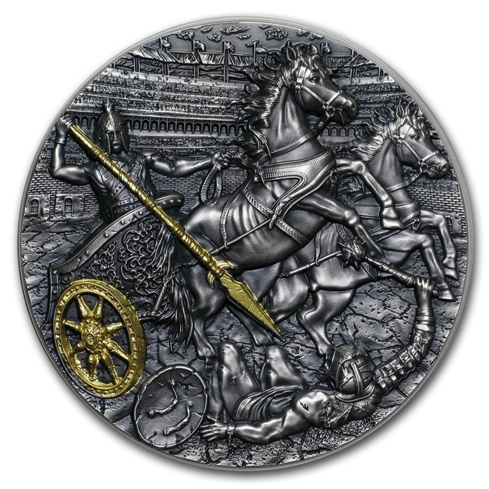 2019 Niue Chariot Rydwan Warfare 2oz Silver Antique Finish Coin