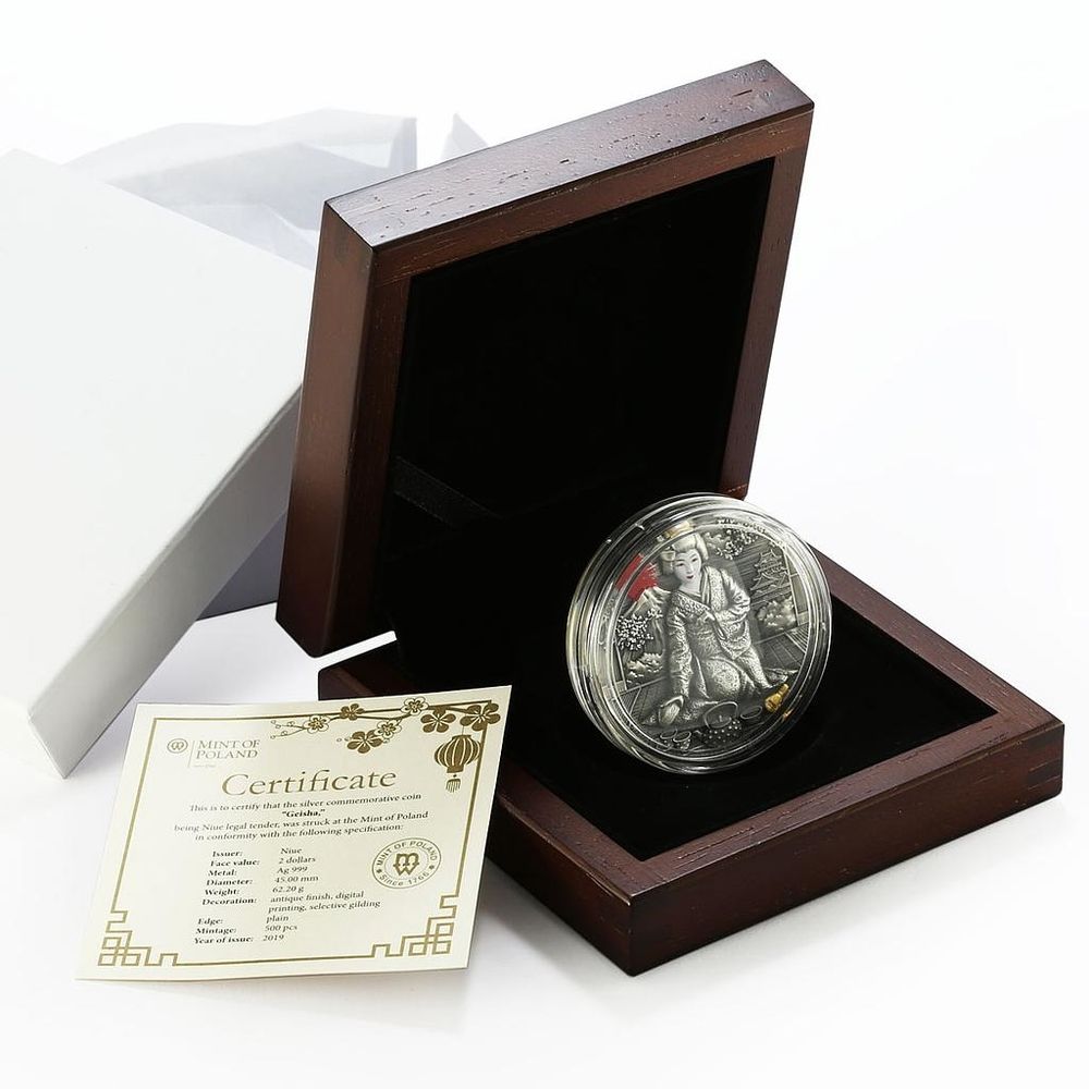 2019 2oz Niue Geisha 999 Silver Antique Coin