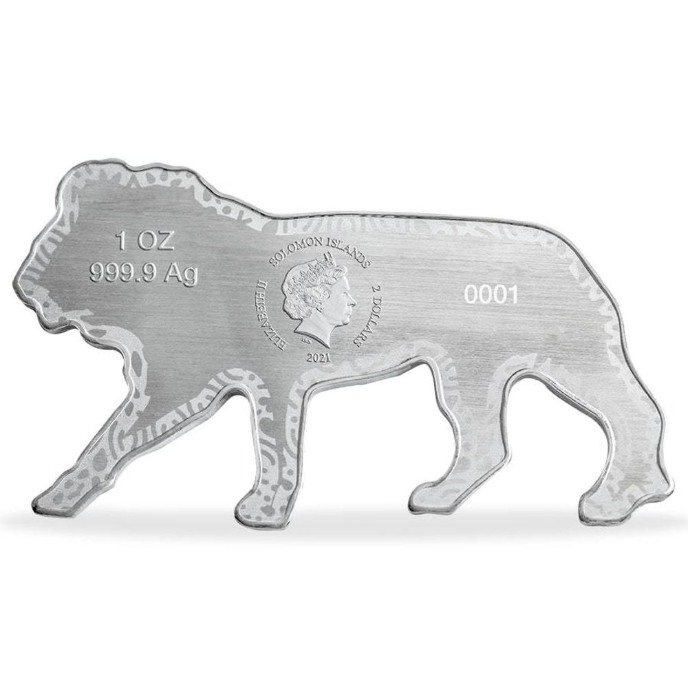 2021 $2 Solomon Island 1 oz .9999 Silver African Lion Shaped Proof Coin - PAMP
