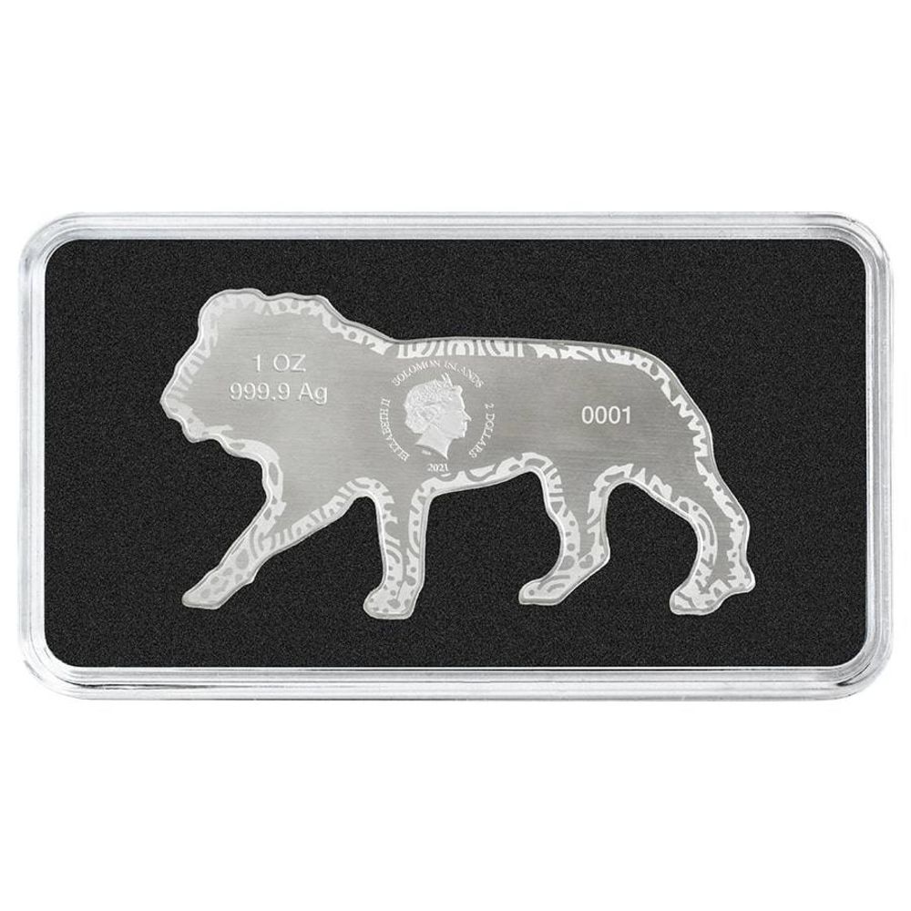 2021 $2 Solomon Island 1 oz .9999 Silver African Lion Shaped Proof Coin - PAMP