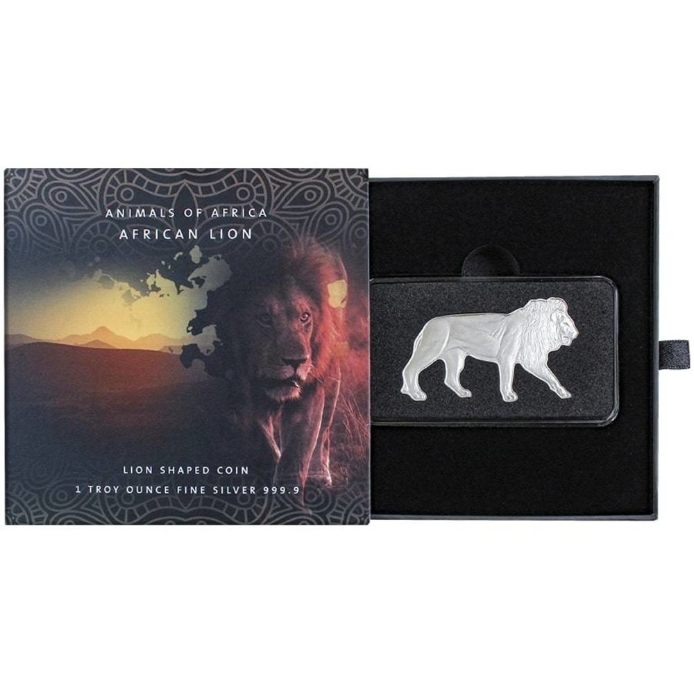 2021 $2 Solomon Island 1 oz .9999 Silver African Lion Shaped Proof Coin - PAMP