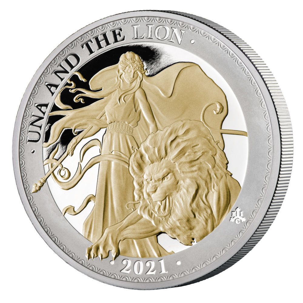 2021 St Helena 1oz Una and The Lion Gilded Silver Proof Coin