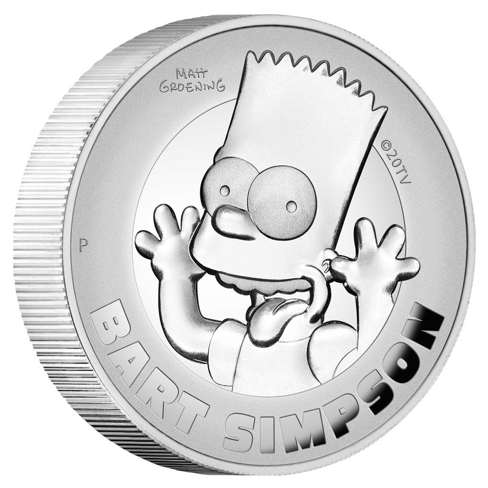 2022 Tuvalu 2 oz Silver The Bart Simpson High Relief Proof Coin - Perth Mint
