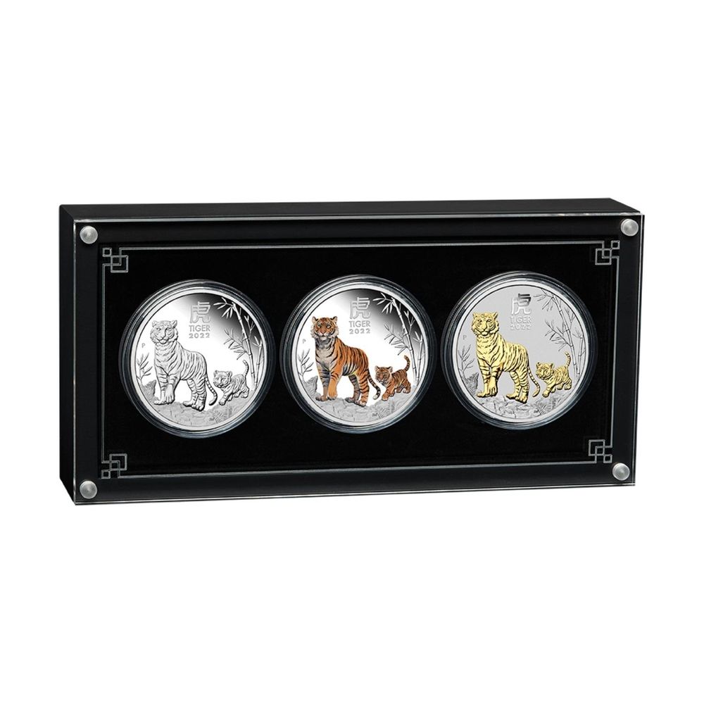2022 Australian Lunar Series III Year of the Tiger 1oz Silver Coin Trio