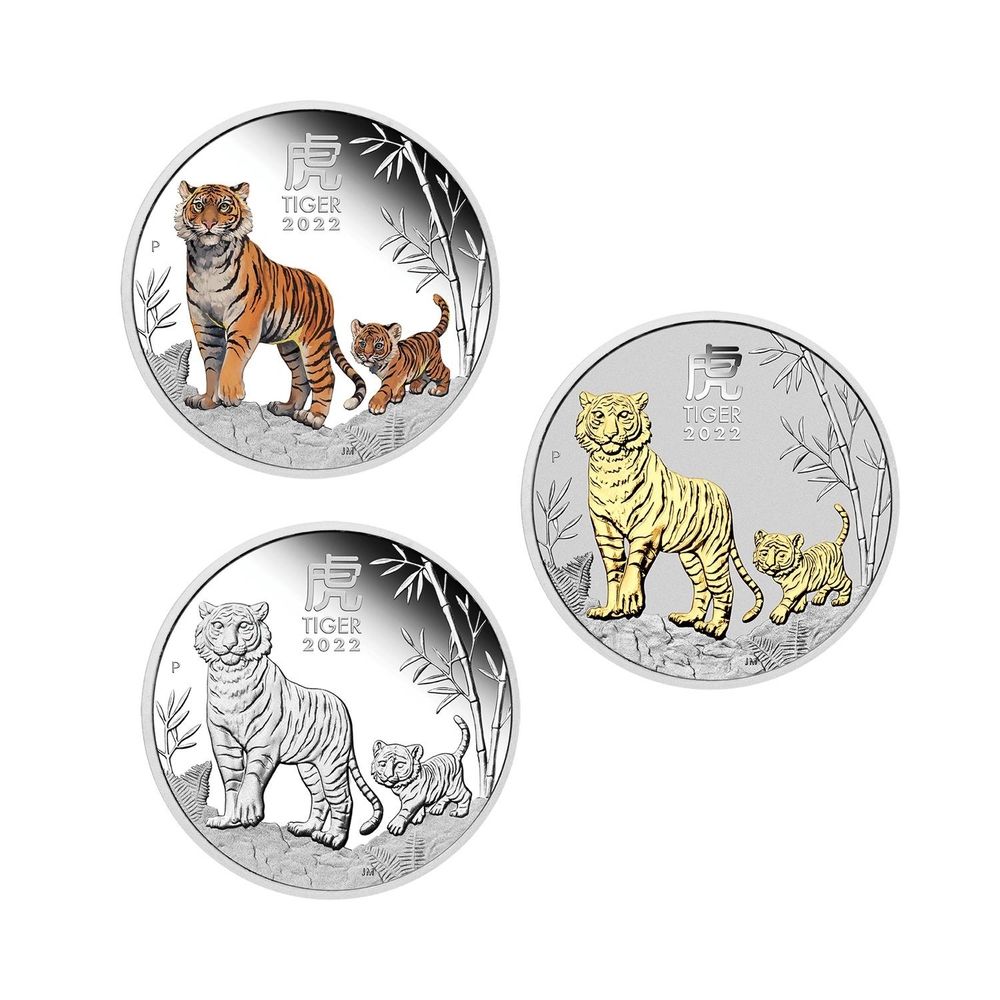 2022 Australian Lunar Series III Year of the Tiger 1oz Silver Coin Trio