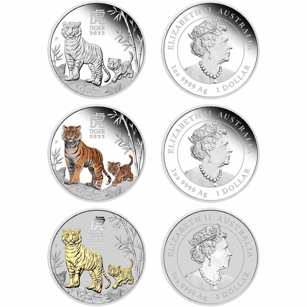 2022 Australian Lunar Series III Year of the Tiger 1oz Silver Coin Trio