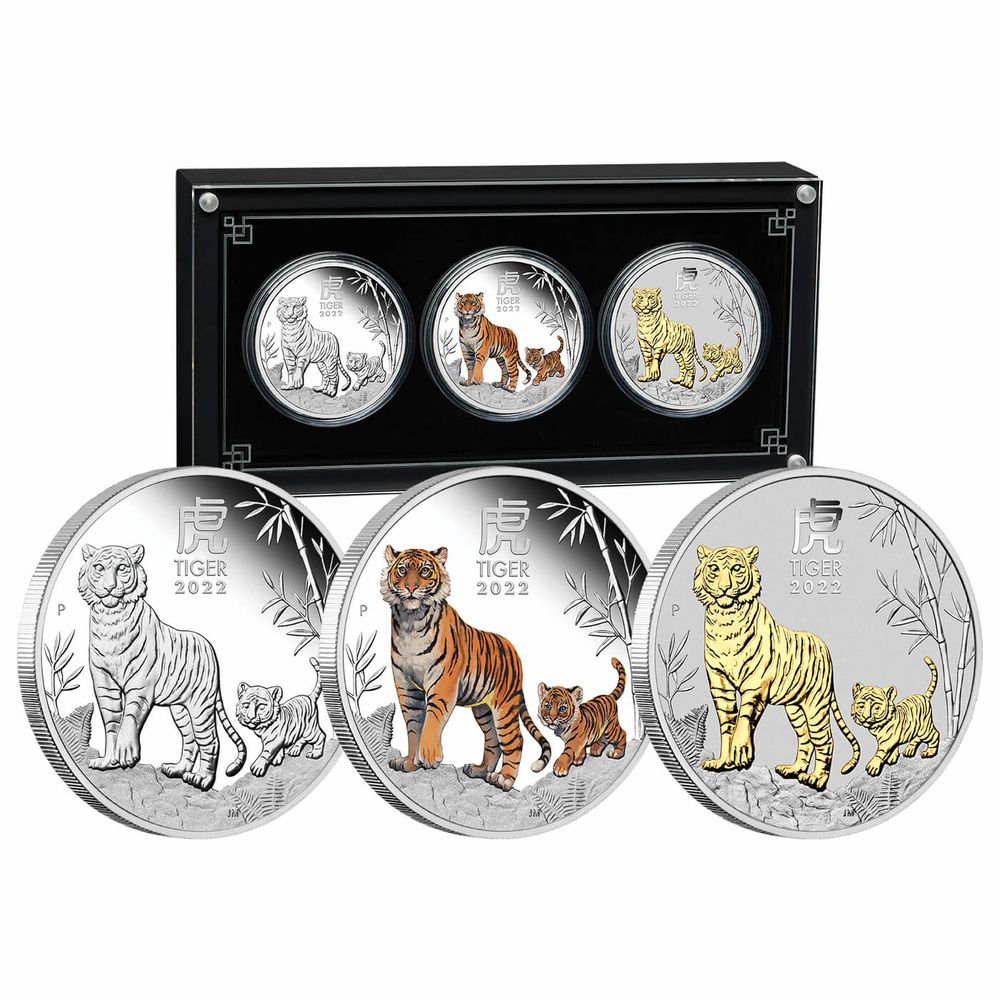 2022 Australian Lunar Series III Year of the Tiger 1oz Silver Coin Trio