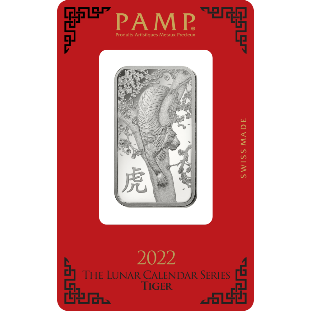 1oz PAMP Suisse Lunar Tiger Silver Minted Bar 2022