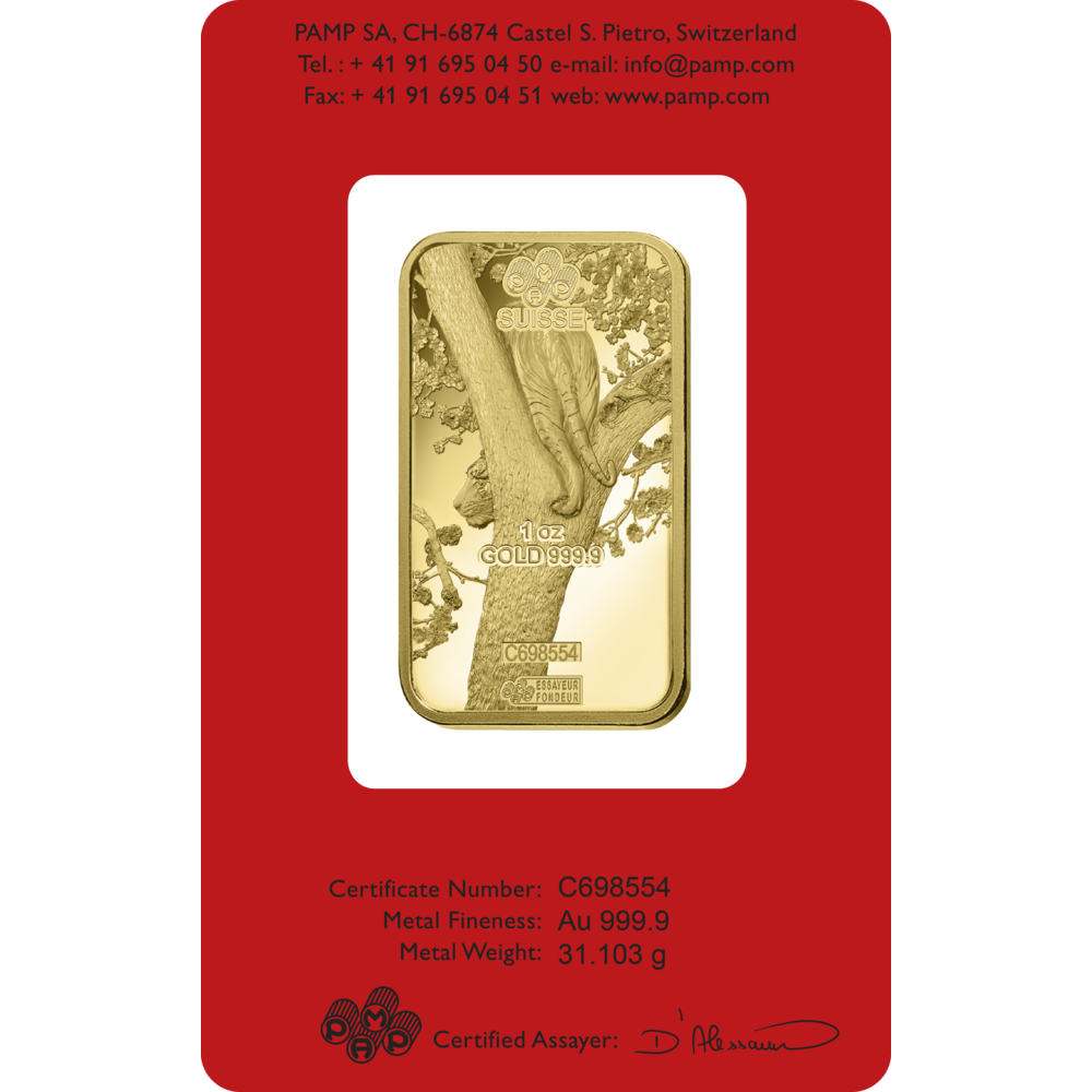 1oz PAMP Suisse Lunar Tiger Gold Minted Bar (2022)
