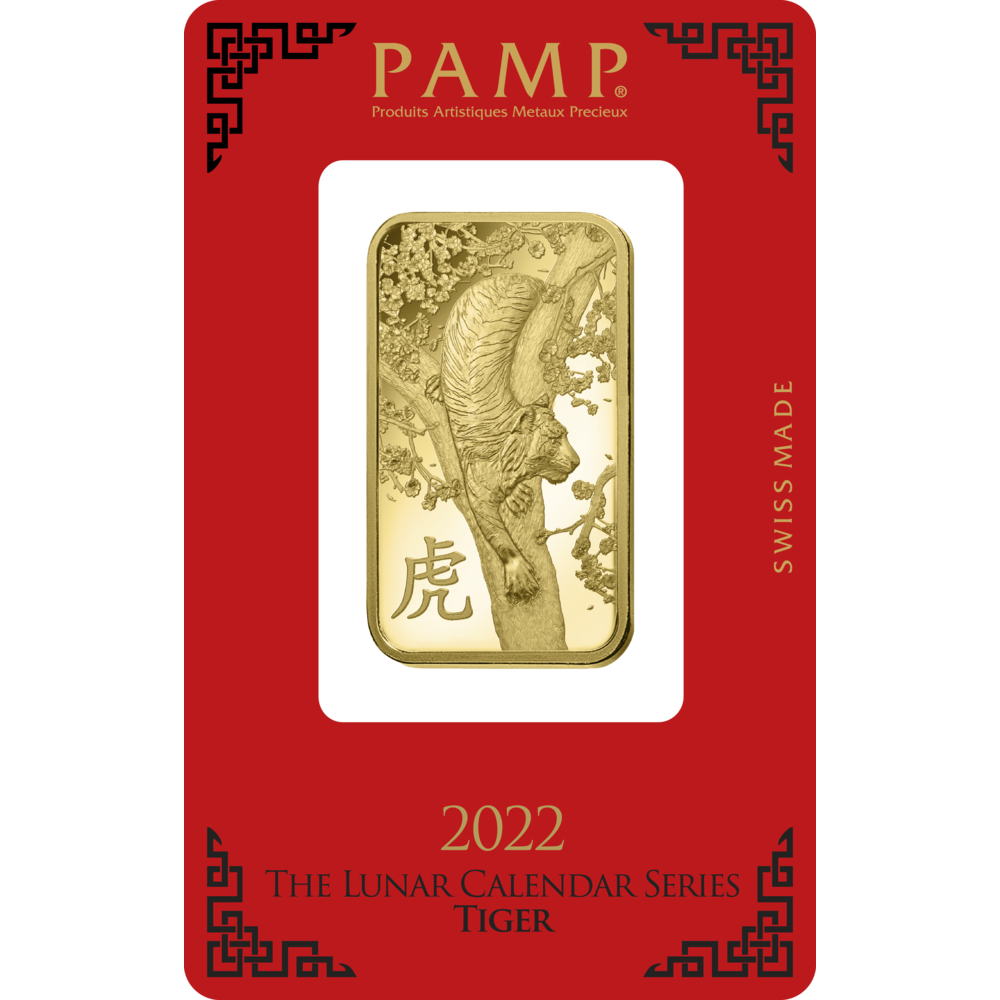 1oz PAMP Suisse Lunar Tiger Gold Minted Bar 2022