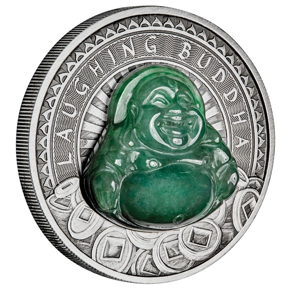 2019 1oz Tuvalu Laughing Buddha .9999 Silver Antiqued Coin