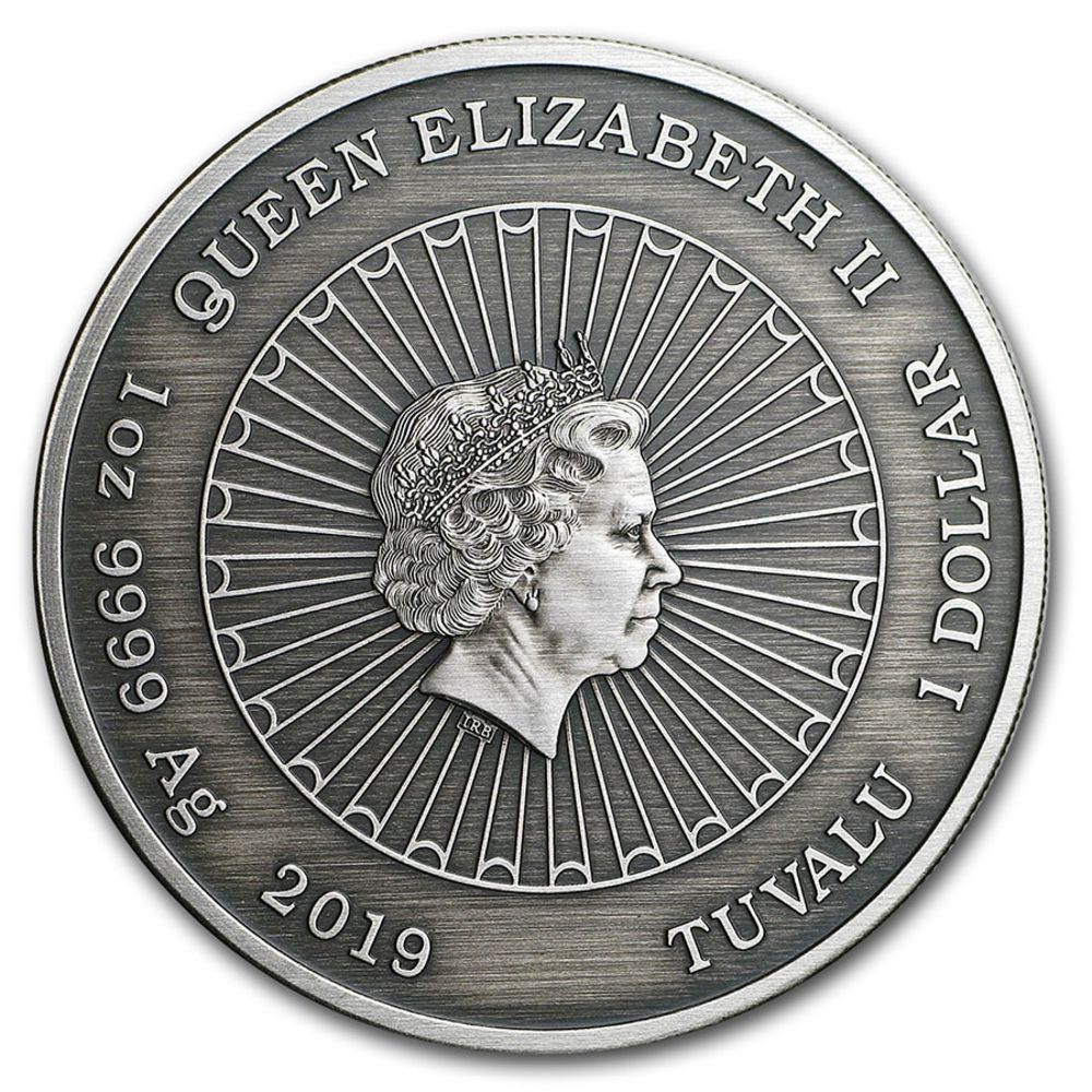 2019 1oz Tuvalu Laughing Buddha .9999 Silver Antiqued Coin