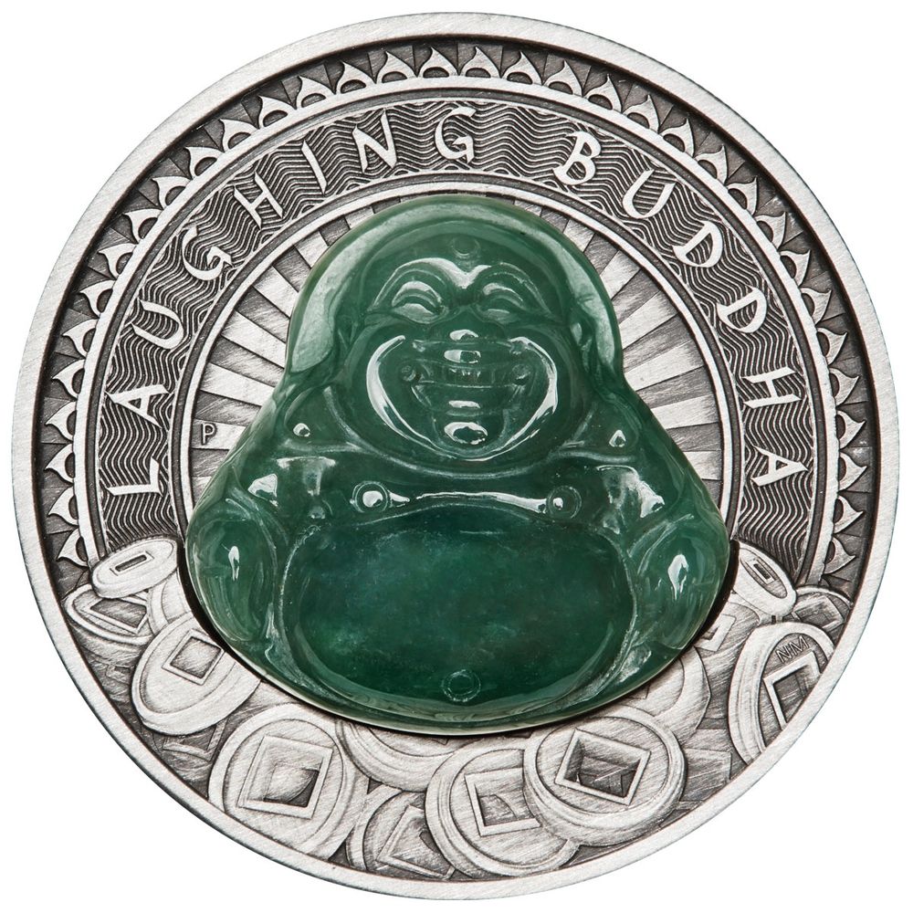 2019 1oz Tuvalu Laughing Buddha .9999 Silver Antiqued Coin