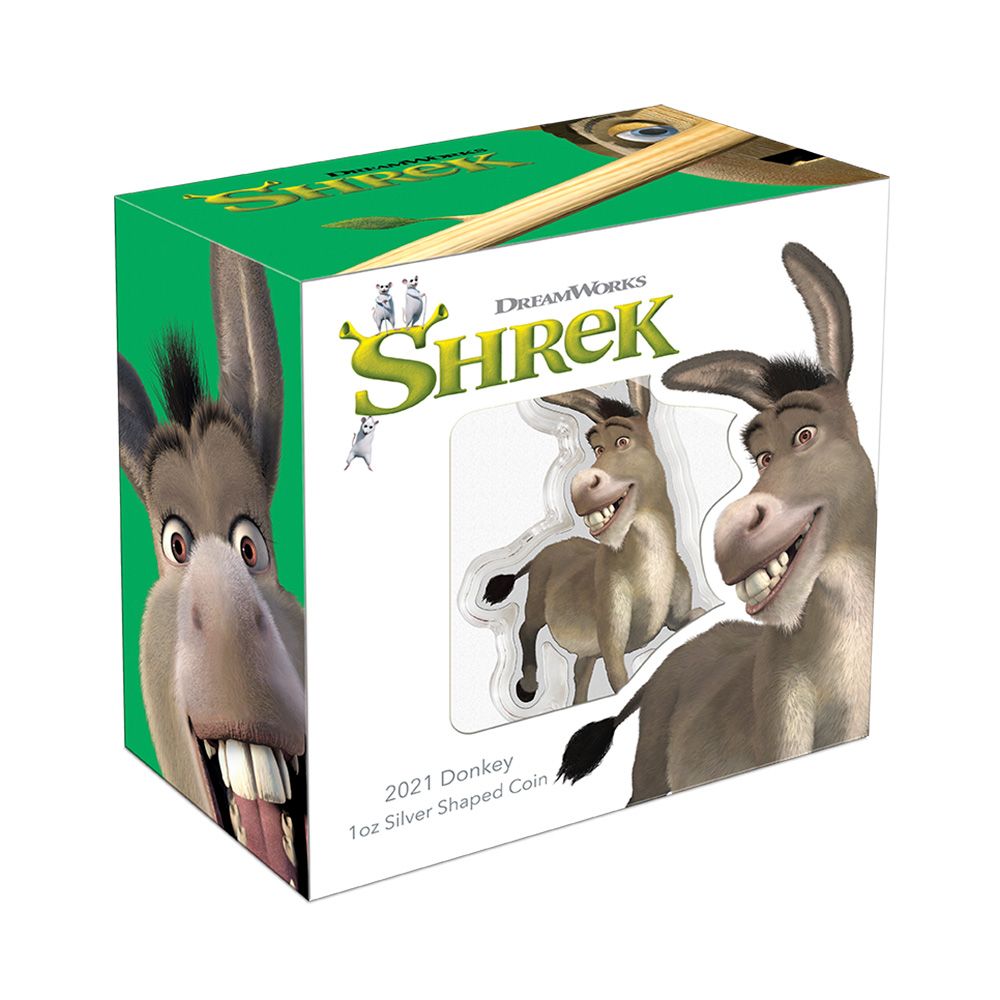 2021 1oz Niue Shrek Series - Donkey Shaped .999 Silver Proof Coloured Coin