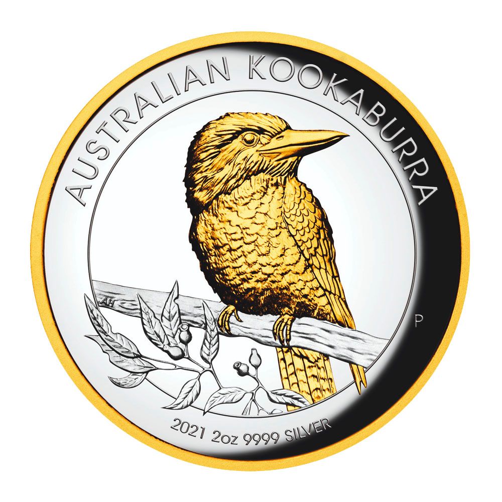 2021 Australian Kookaburra 2oz Silver Proof Gilded High Relief Coin