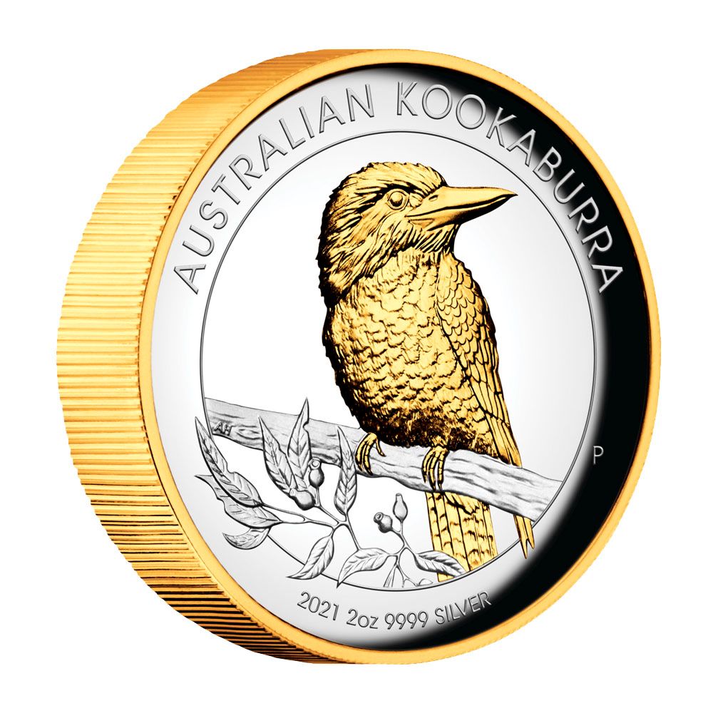 2021 Australian Kookaburra 2oz Silver Proof Gilded High Relief Coin