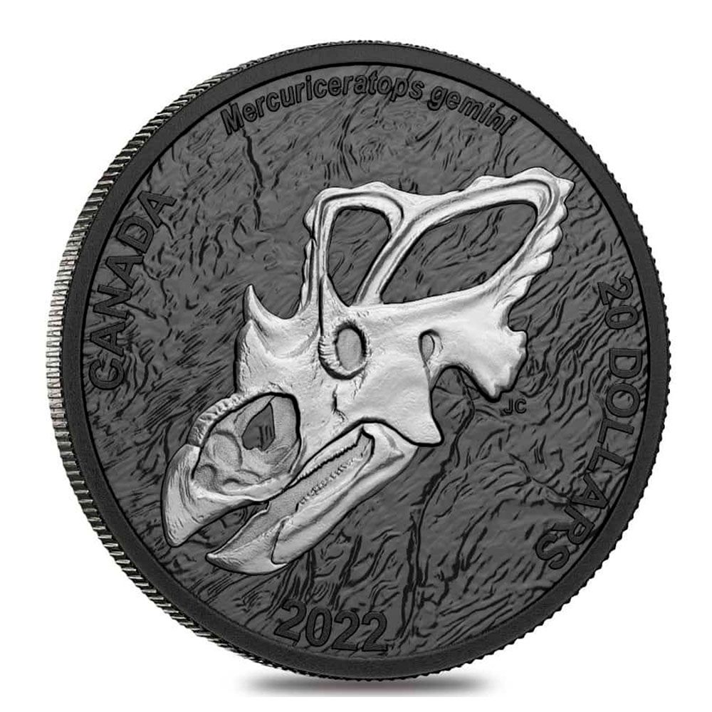 2022 Canada 1 oz Silver $20 Discovering Dinosaurs Mercury's Horned Face Coin
