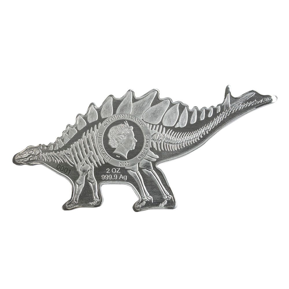 2021 2oz PAMP Silver Shaped Coin- Dinosaurs of North America: Stegosaurus 2