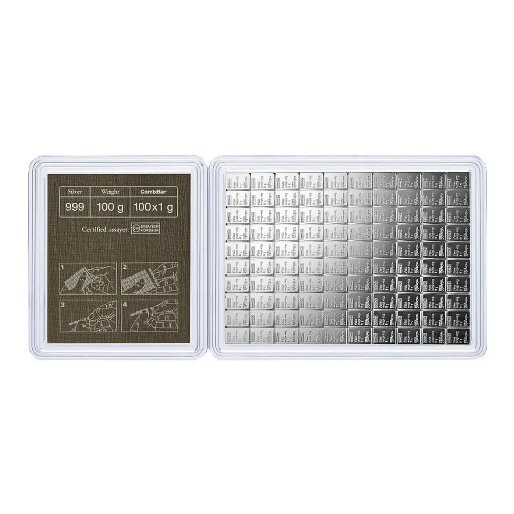 100 x 1g Silver Valcambi Minted Bar with Assay Card