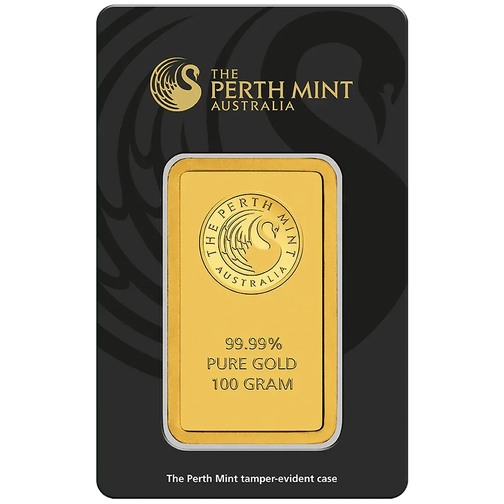 100g Perth Mint Gold Minted Bar (CertiCard)