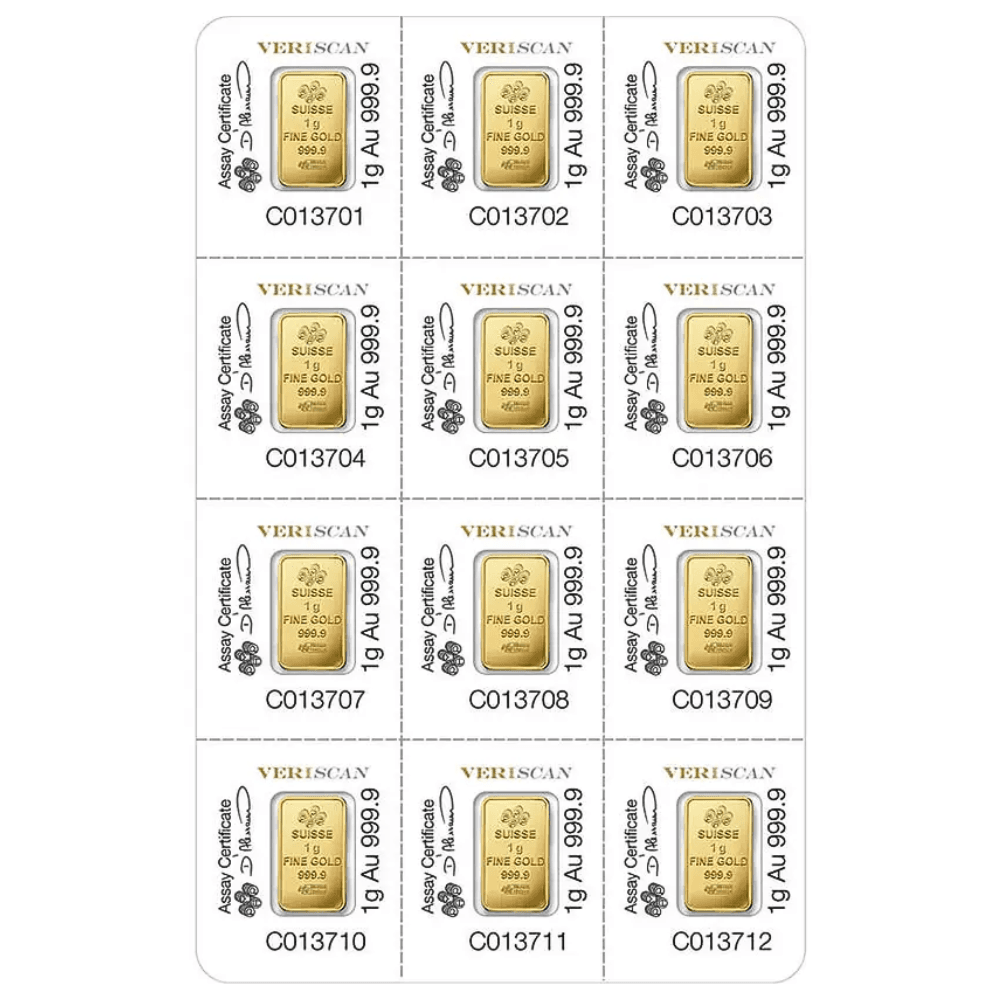 12 x 1g PAMP Suisse Gold Minted Bars