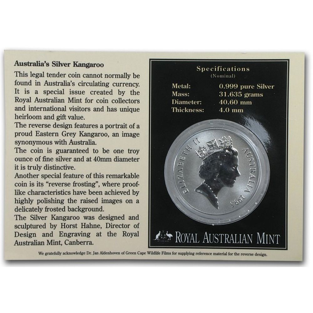 1995 1oz Silver Australian Kangaroo Coin in Card-4
