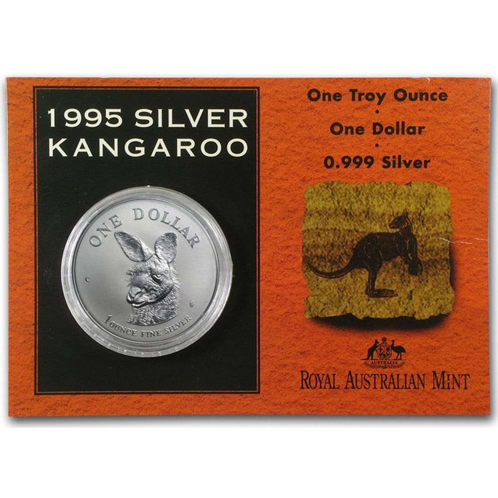 1995 1oz Silver Australian Kangaroo Coin in Card-1