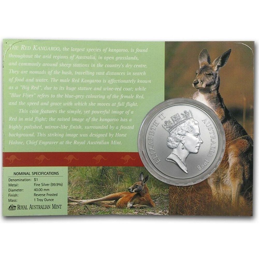 1998 1oz Silver Australian Kangaroo Coin in Card-4