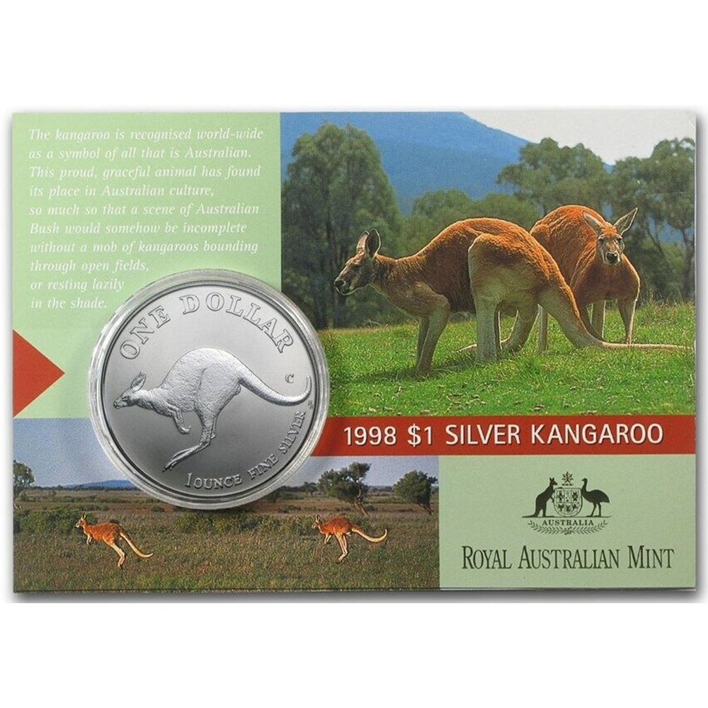 1998 1oz Silver Australian Kangaroo Coin in Card-1