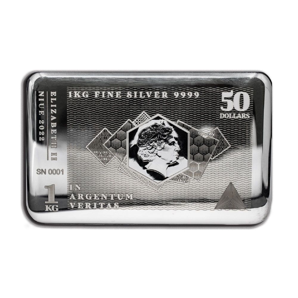 2022 Niue 1 Kg .999 $50 Silvernote Rectangular Coin Bar