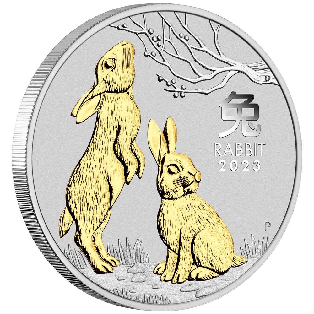 2023 1oz Australian Lunar Series III Year of the Rabbit Silver Gilded Coin-1
