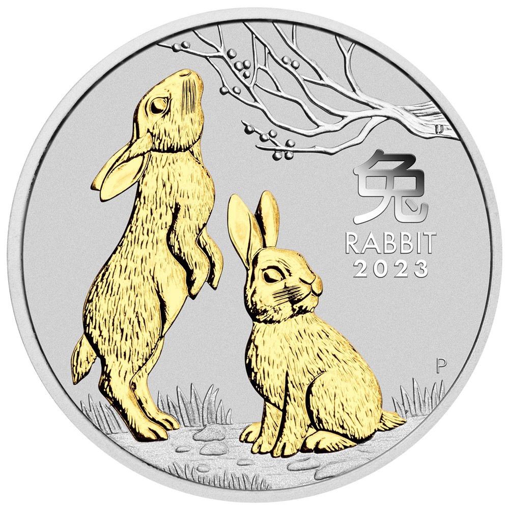 2023 1oz Australian Lunar Series III Year of the Rabbit Silver Gilded Coin-2
