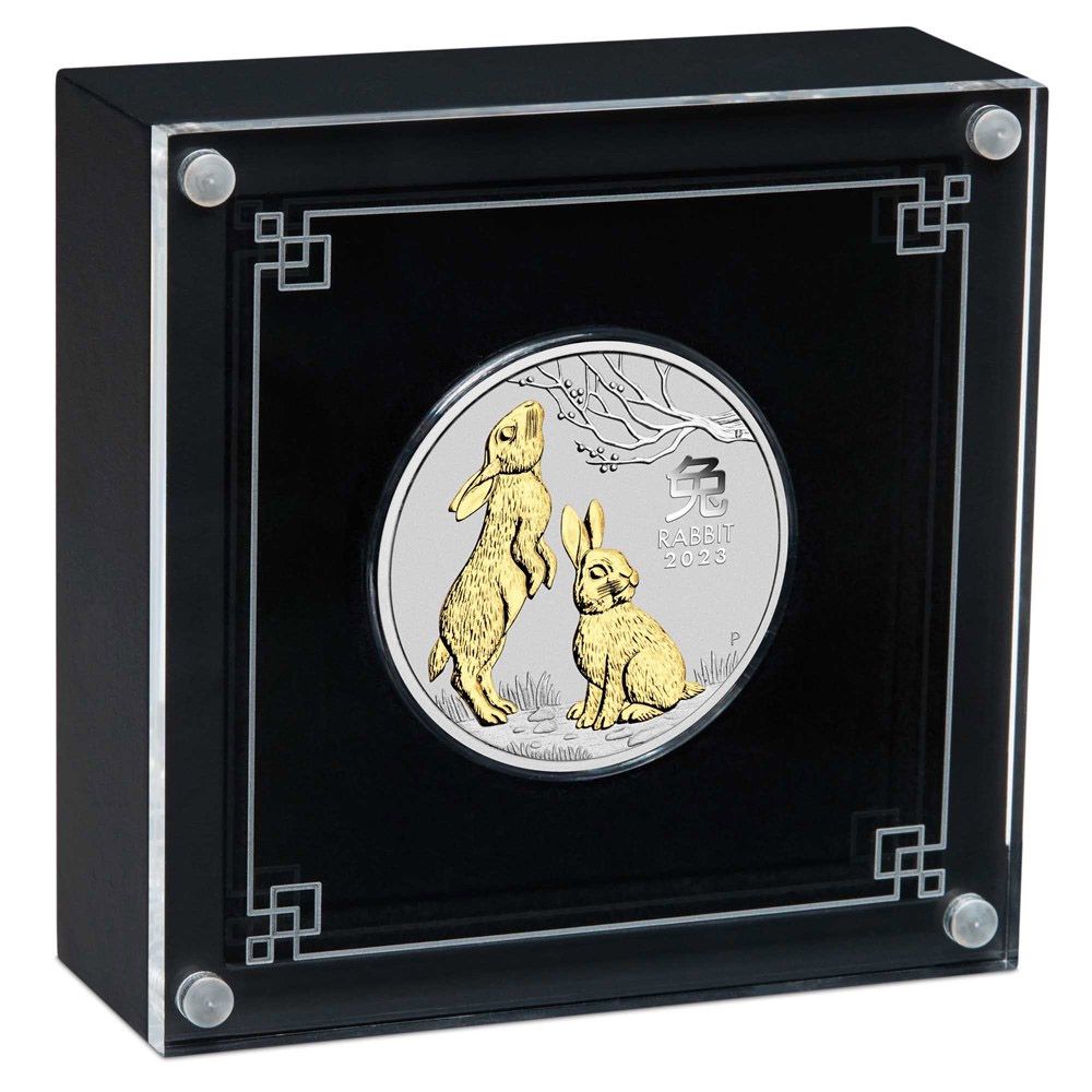 2023 1oz Australian Lunar Series III Year of the Rabbit Silver Gilded Coin-4