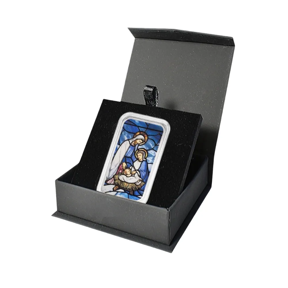 1 oz Silver PAMP the Holiday Nativity in Stained Glass Colorized Bar