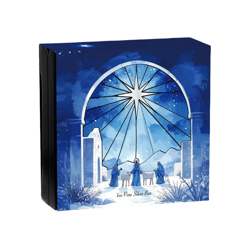 1 oz Silver PAMP the Holiday Nativity in Stained Glass Colorized Bar