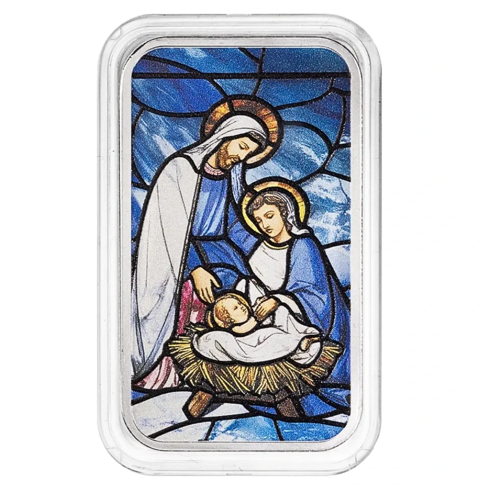 1 oz Silver PAMP the Holiday Nativity in Stained Glass Colorized Bar