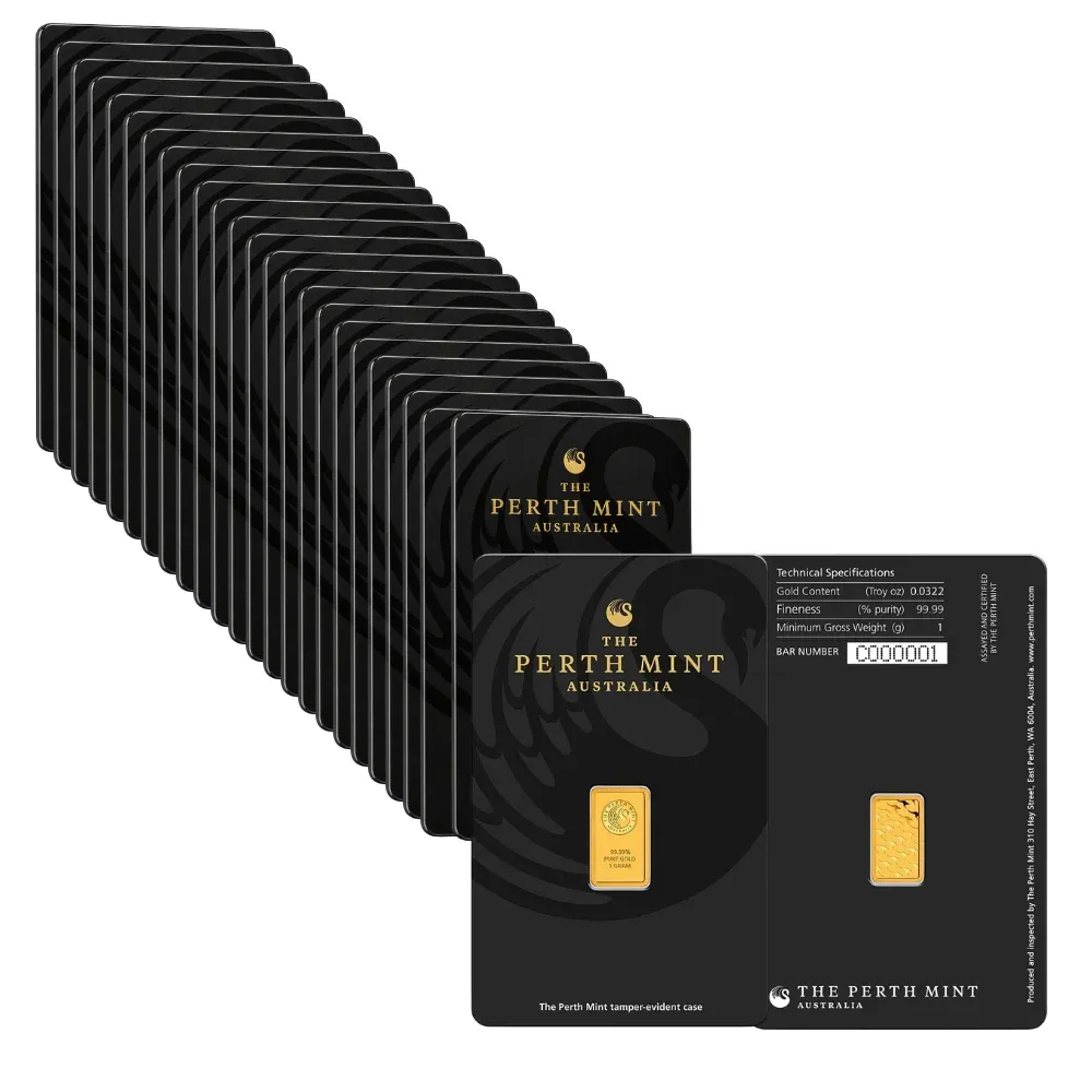 1g Perth Mint Gold Minted Bar (Box of 25)