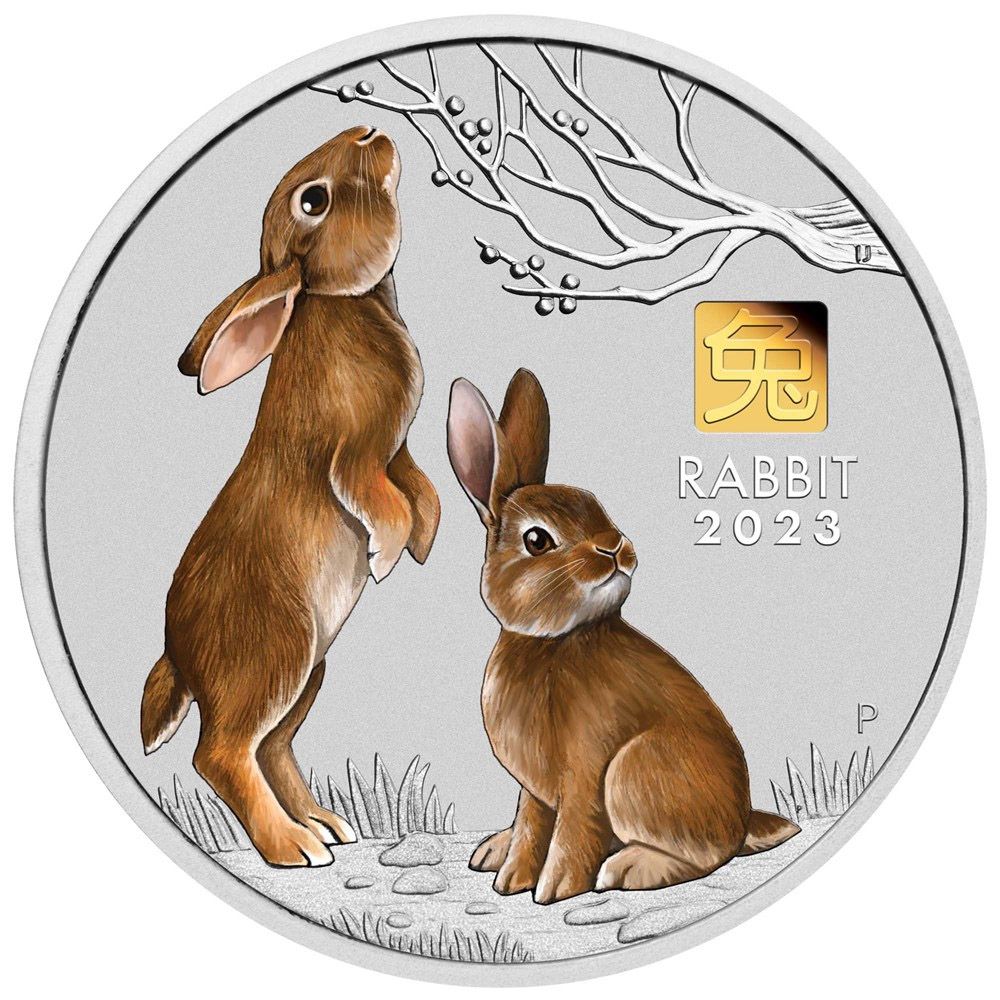 2023 Aus 1 Kg Silver Year of The Rabbit With Gold Privy Mark Colorized Proof Coin
