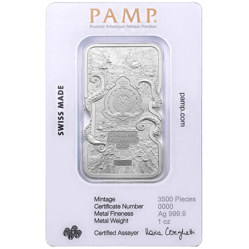 2025 Niue Silver PAMP $2 Nature’s Grip Giant Pacific Octopus Minted Bar (Set of 5)