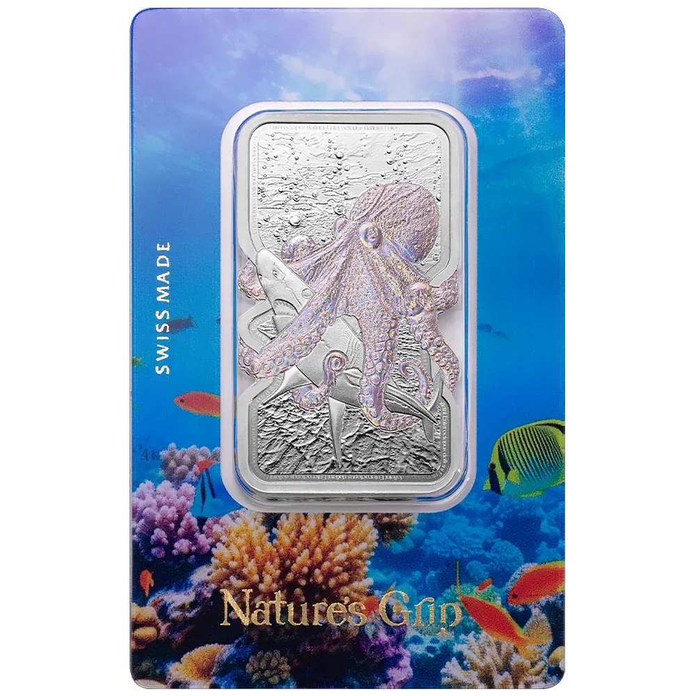 2025 Niue 1 oz .9999 Silver PAMP $2 Nature’s Grip Giant Pacific Octopus Minted Bar