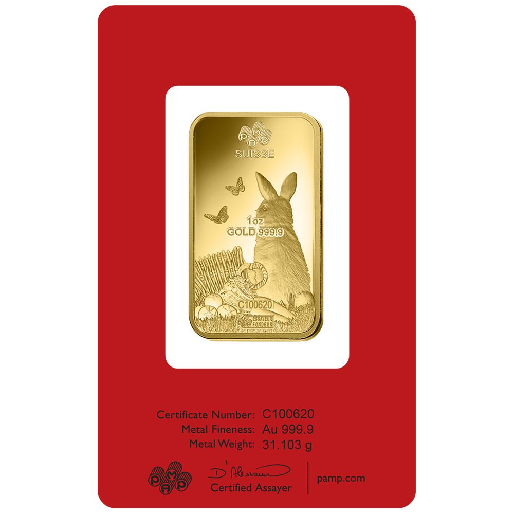 1oz PAMP Lunar Rabbit Gold Minted Bar