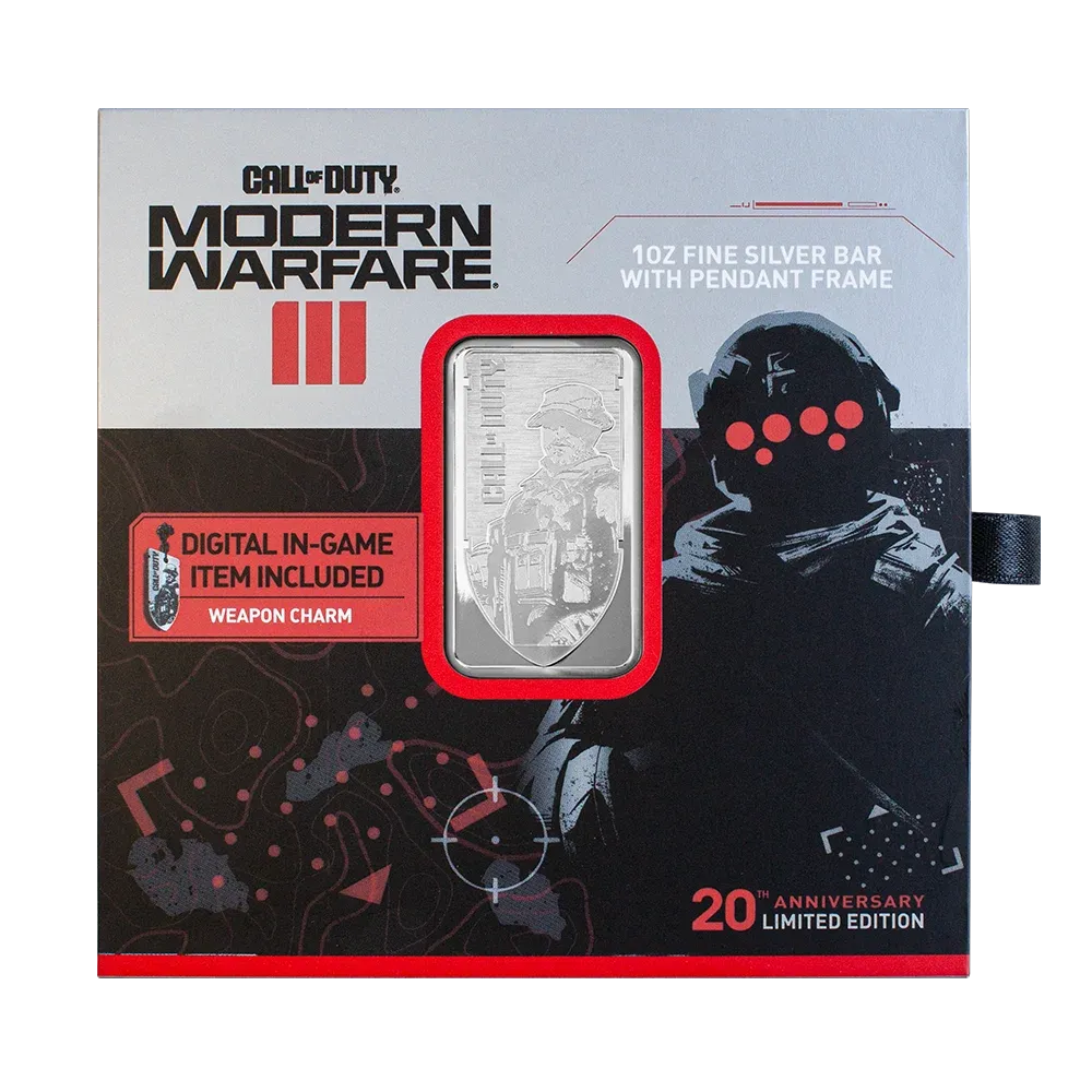 1oz PAMP Call of Duty®: Modern Warfare® III Silver Bar With Pendant Frame & Bonus In-Game Weapon Charm