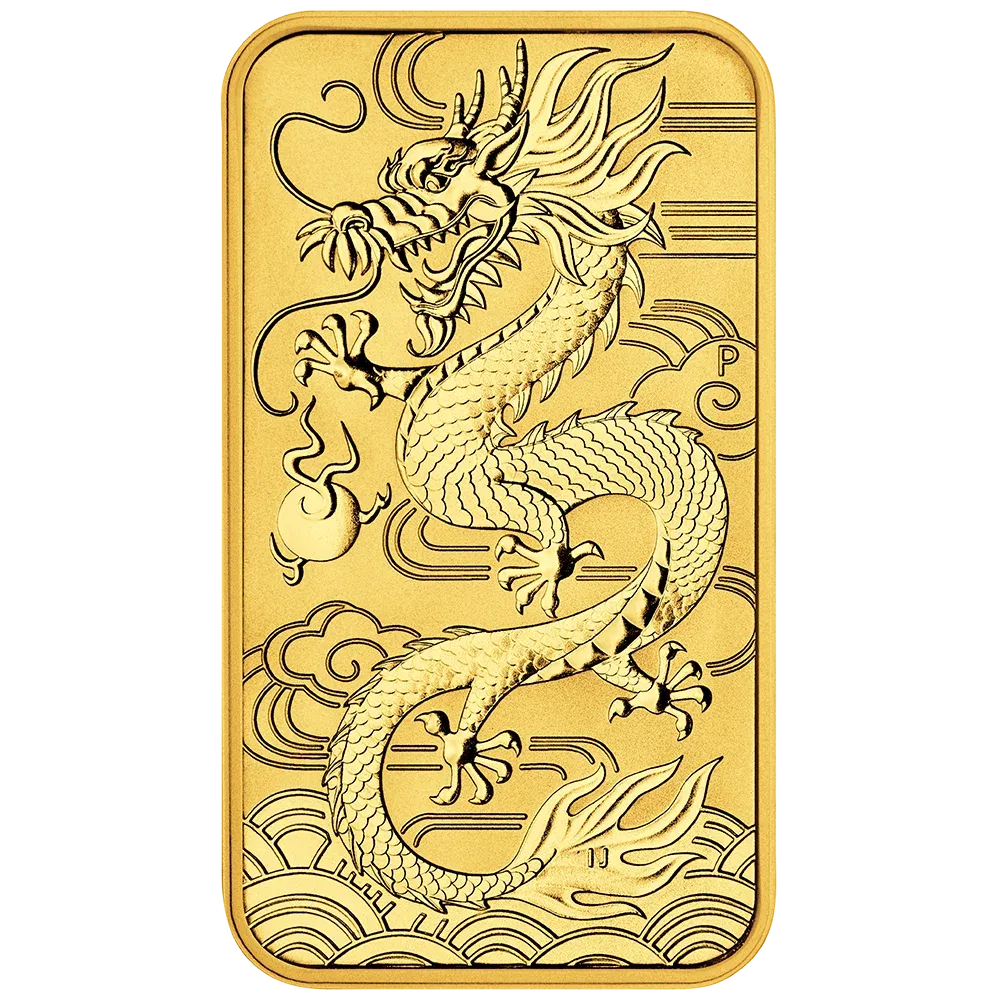 1oz Perth Mint Gold Rectangular Dragon Bullion Bar (2018)