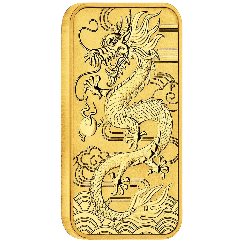 1oz Perth Mint Gold Rectangular Dragon Bullion Bar (2018)