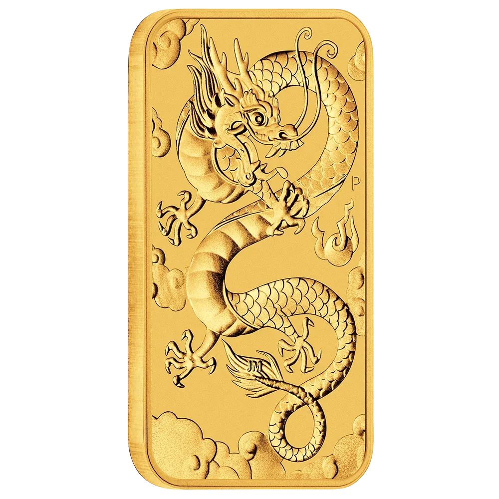 1oz Perth Mint Gold Rectangular Dragon Bullion Bar (2019)