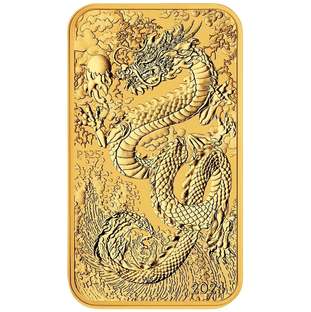 1oz Perth Mint Gold Rectangular Dragon Bullion Bar (2024)
