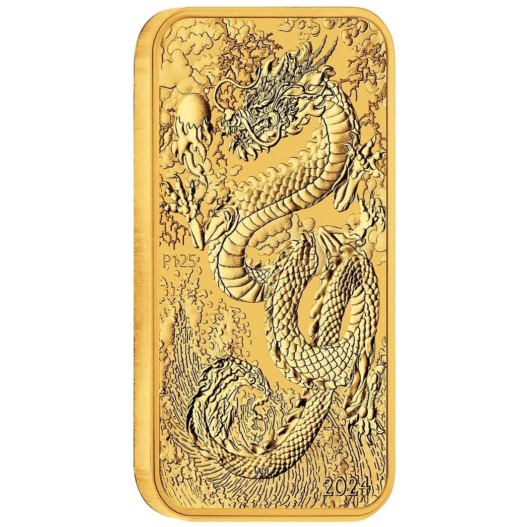 1oz Perth Mint Gold Rectangular Dragon Bullion Bar (2024)