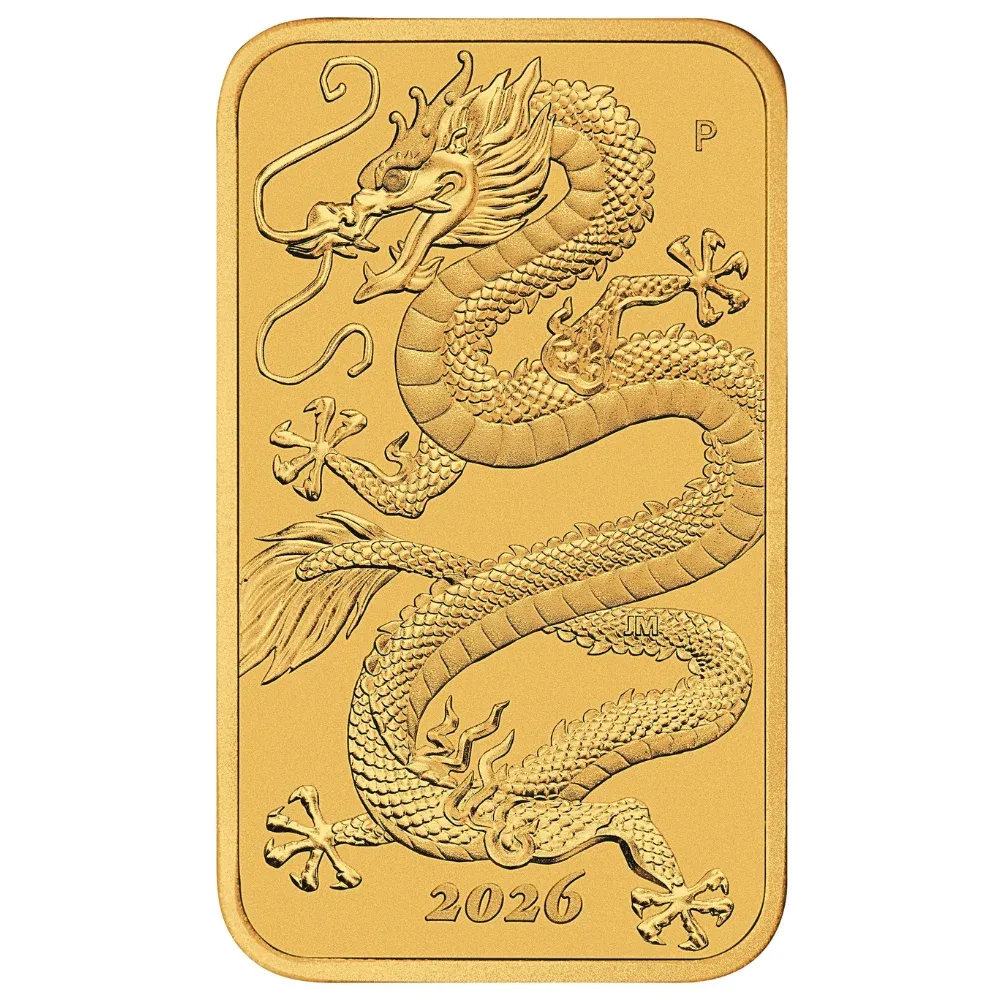 1oz Perth Mint Gold Rectangular Dragon Bullion Bar (2026)